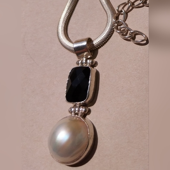 Silver  Necklace Perl Mabe & Gemstone - Picture 11 of 15